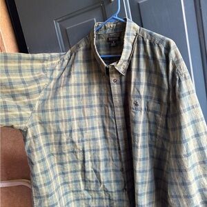 Nautica Men's Blue and Yellow Plaid Shirt
